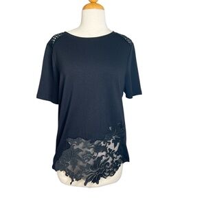 Elie Tahari Sport Black Short-Sleeve Top with Lace & Mesh Accents